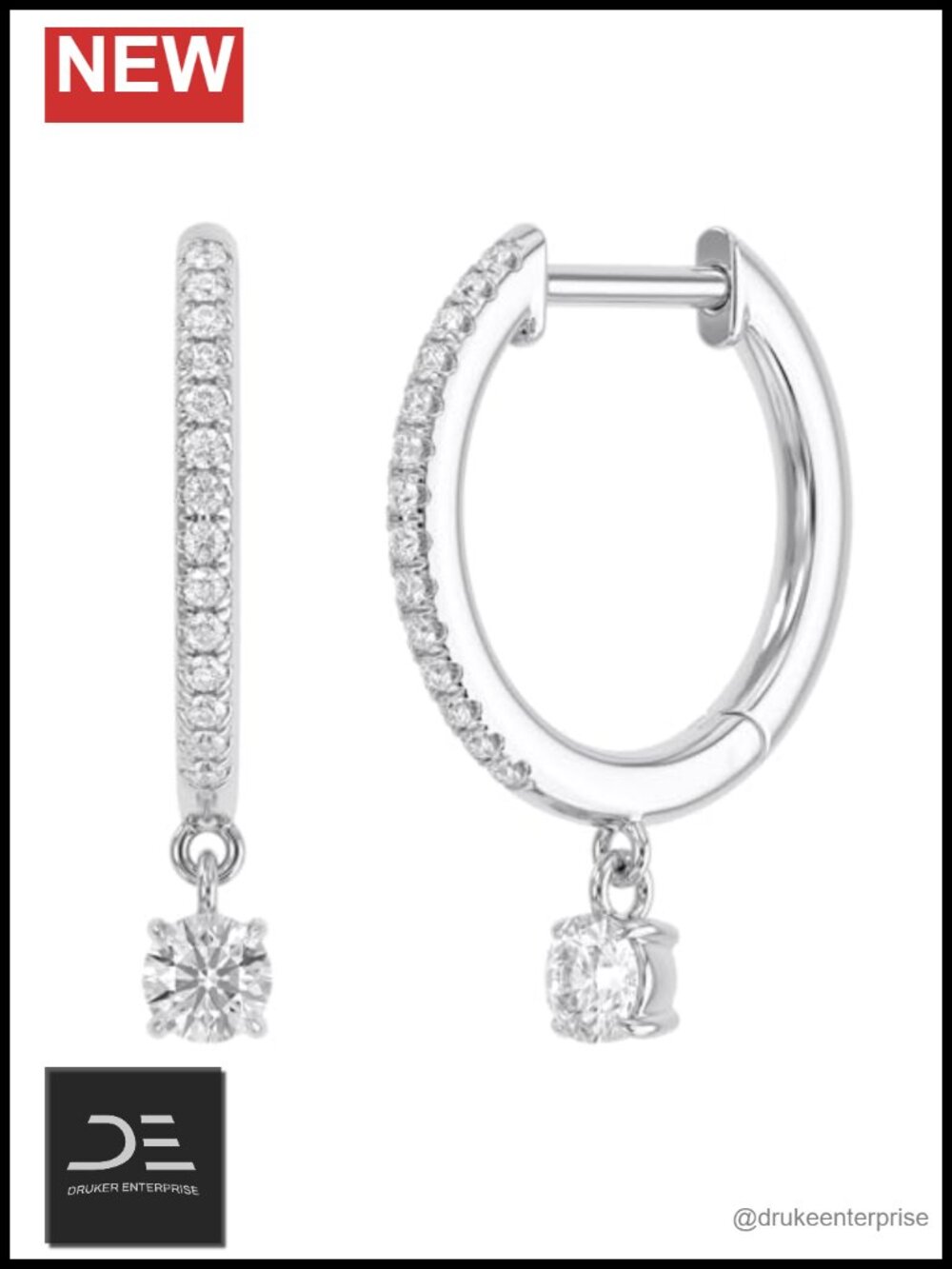 Huggie Hoop Drop Earrings Women 1/4ctw Lab Grown Diamond 14K White Gold Plated